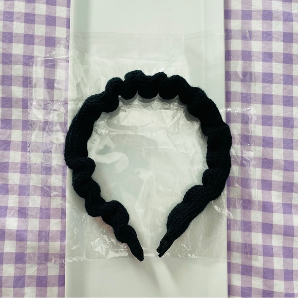 New Black Fuzzy Waffle Knit Scrunch Fabric Headband - Picture 1 of 4